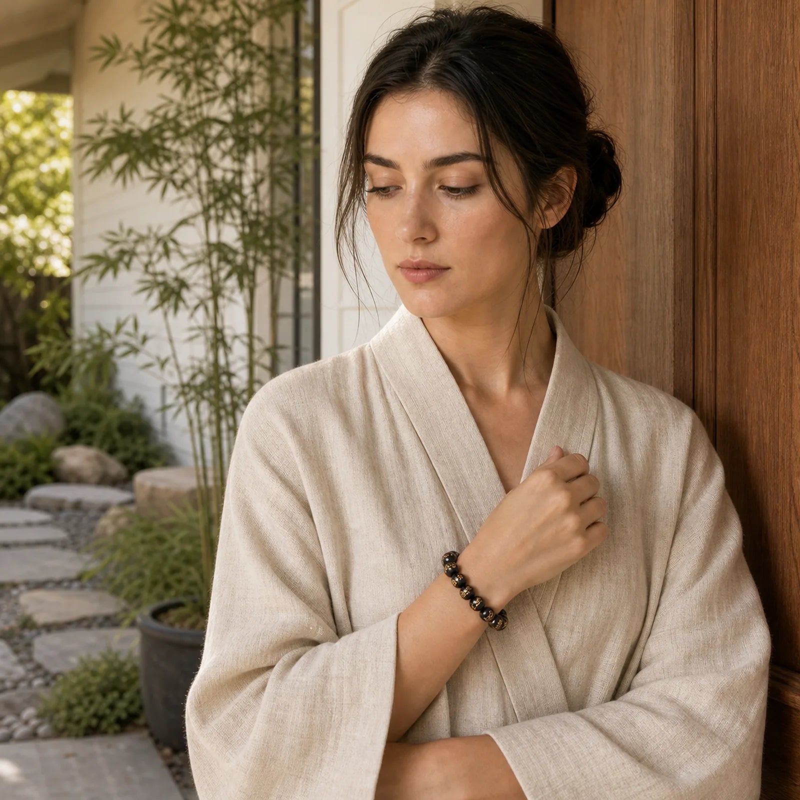 Tibetan Ebony Wood Om Mani Padme Hum Engraved Peace Bracelet featuring Ebony Wood, Ebony, Om Mani Padme Hum