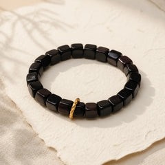 Tibetan Ebony Wood Square Beads Peace Calm Bracelet featuring Ebony Wood, Ebony, Copper