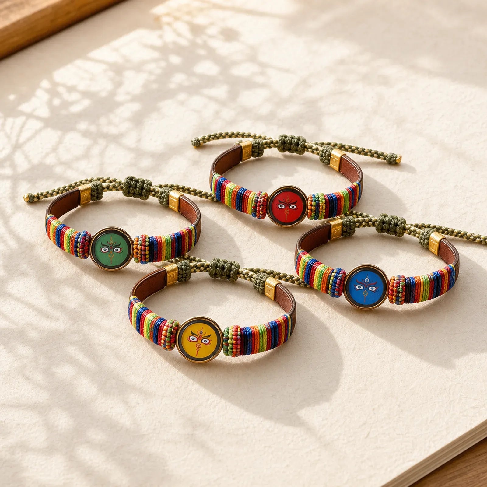 Tibetan Five Directions Gods Of Wealth Buddha Eye Blessing Bracelet featuring Titanium Steel