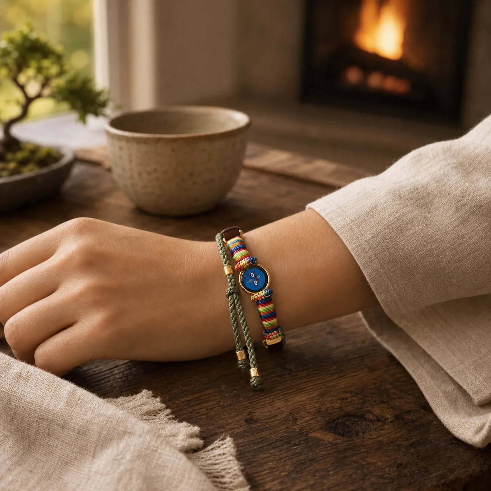 Tibetan Five Directions Gods Of Wealth Buddha Eye Blessing Bracelet featuring Titanium Steel