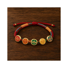 Tibetan Five God Of Wealth Colorful Rope Braided Luck Bracelet featuring Copper