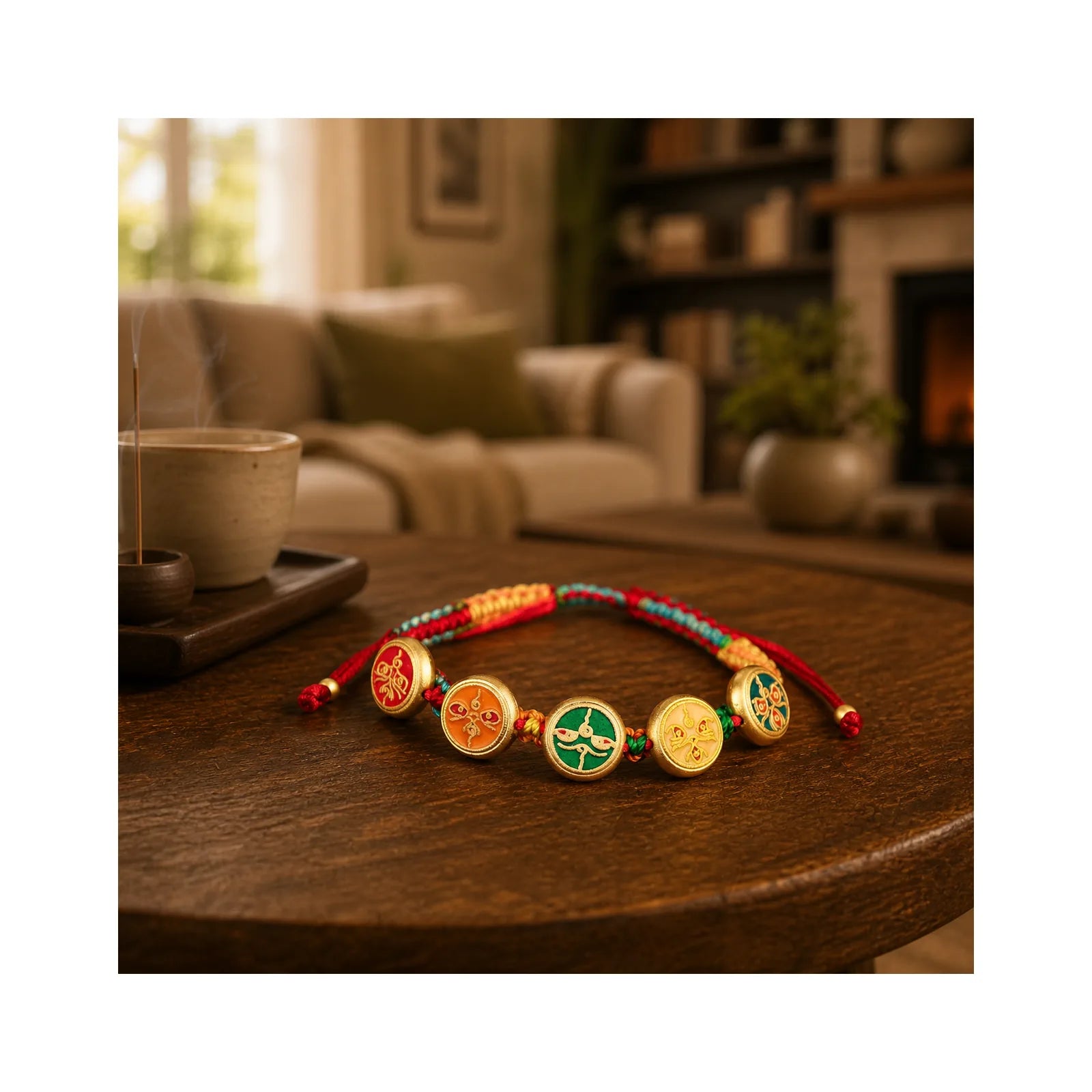 Tibetan Five God Of Wealth Colorful Rope Braided Luck Bracelet featuring Copper