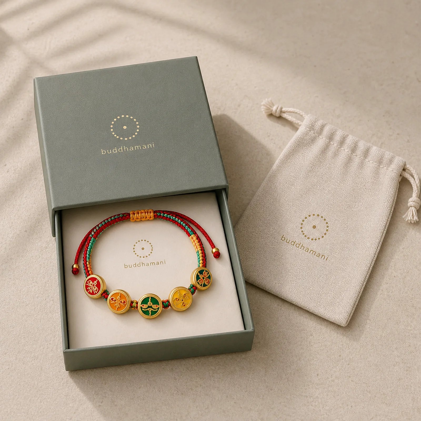 Tibetan Five God Of Wealth Colorful Rope Braided Luck Bracelet featuring Copper