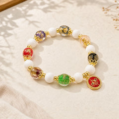 Tibetan Five God Of Wealth Fortune Liuli Glass Bead Incense Ash Porcelain Bead Charm Bracelet featuring Five Elements