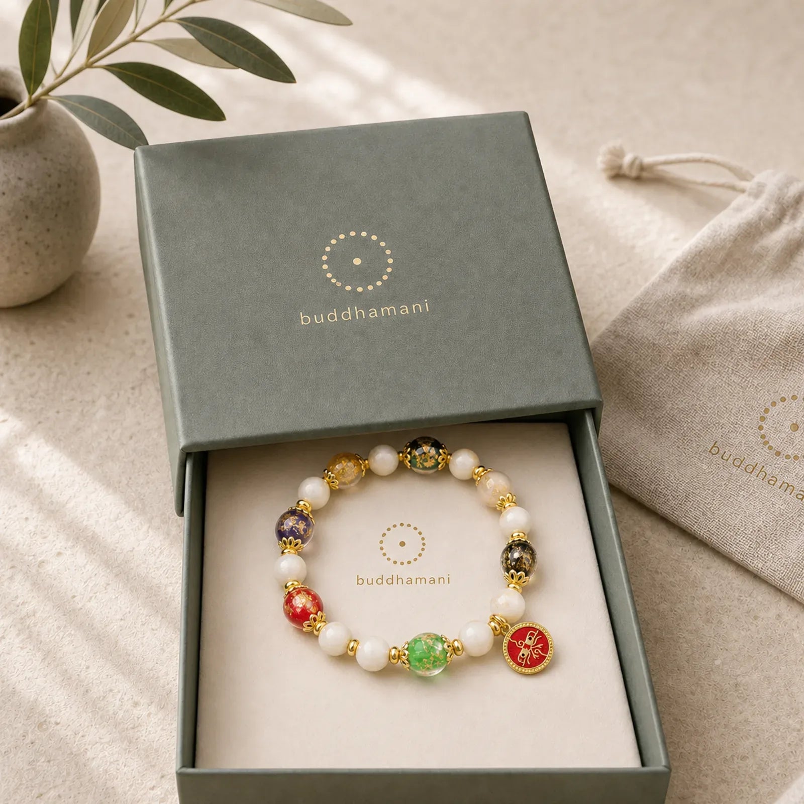 Tibetan Five God Of Wealth Fortune Liuli Glass Bead Incense Ash Porcelain Bead Charm Bracelet featuring Five Elements