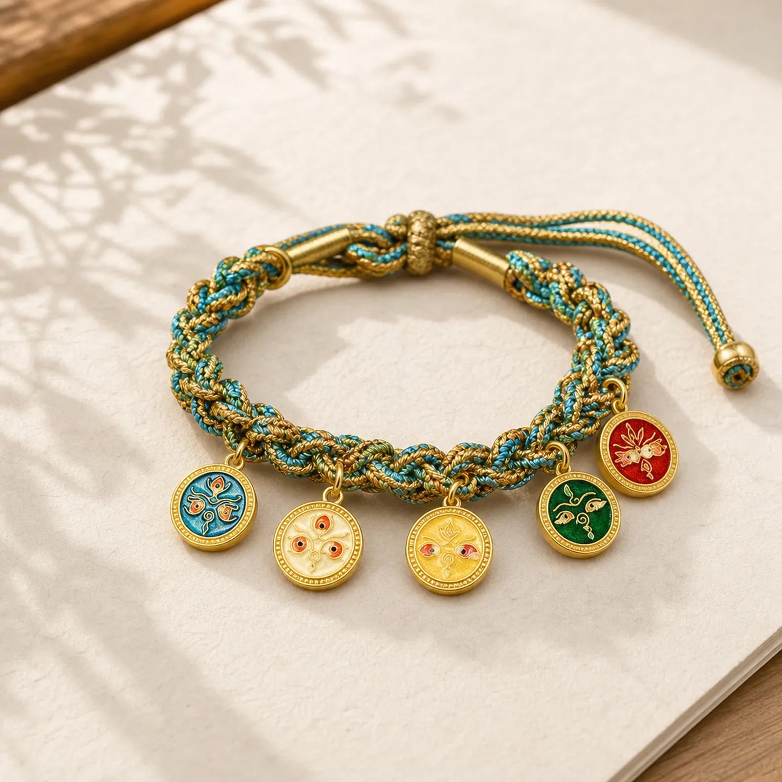 Tibetan Five God Of Wealth Luck Handcrafted Braid String Bracelet featuring