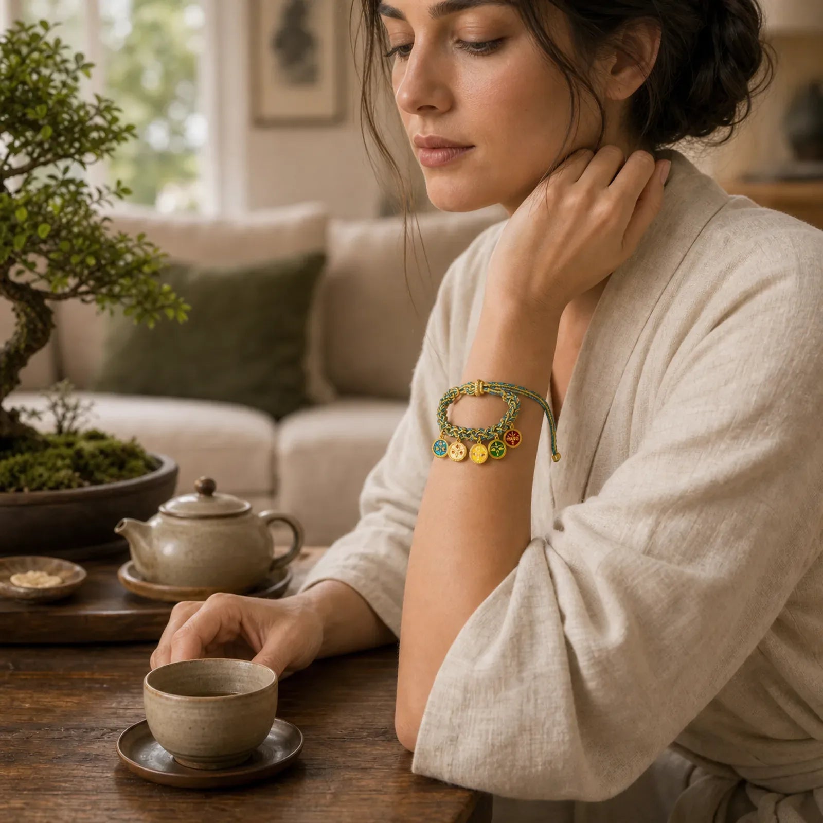 Tibetan Five God Of Wealth Luck Handcrafted Braid String Bracelet featuring