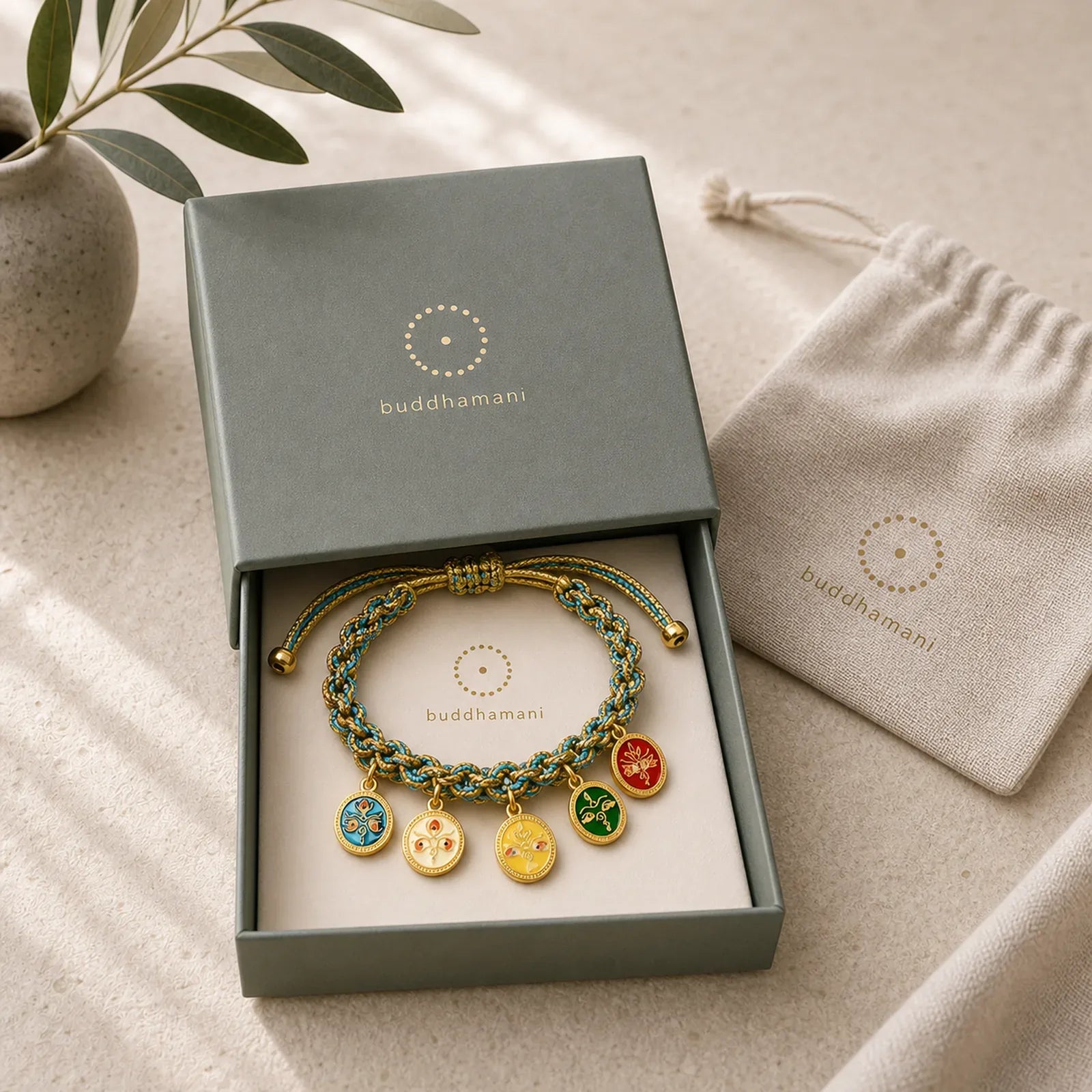 Tibetan Five God Of Wealth Luck Handcrafted Braid String Bracelet featuring