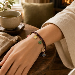 Tibetan Five God Of Wealth Thangka Luck Braid String Bracelet featuring
