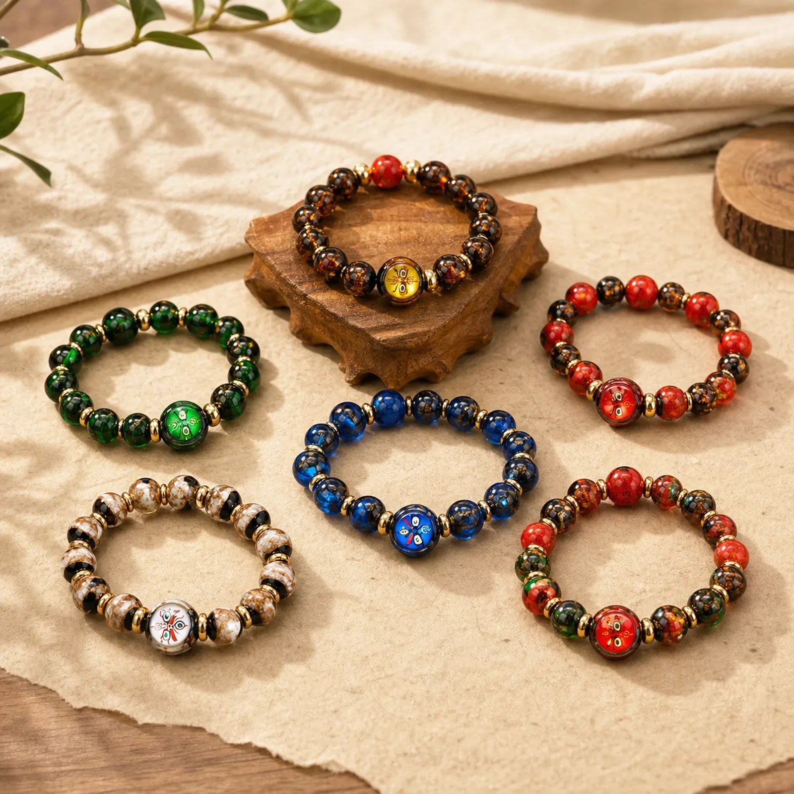 Tibetan Five God of Wealth Thangka Liuli Glass Bead Chinese Zodiac Protection Bracelet (Extra 35% Off | USE CODE: FS35) featuring Five Elements