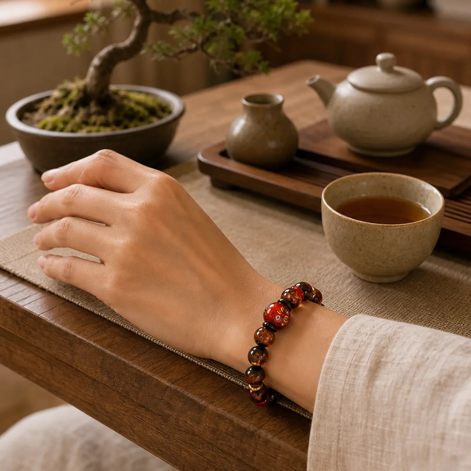 Tibetan Five God of Wealth Thangka Liuli Glass Bead Chinese Zodiac Protection Bracelet (Extra 35% Off | USE CODE: FS35) featuring Five Elements
