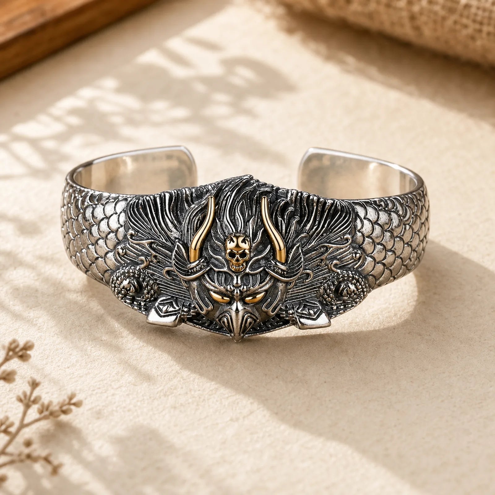 Tibetan Garuda Bird Wisdom Protection Bracelet Bangle featuring Garuda, Dragon, Copper