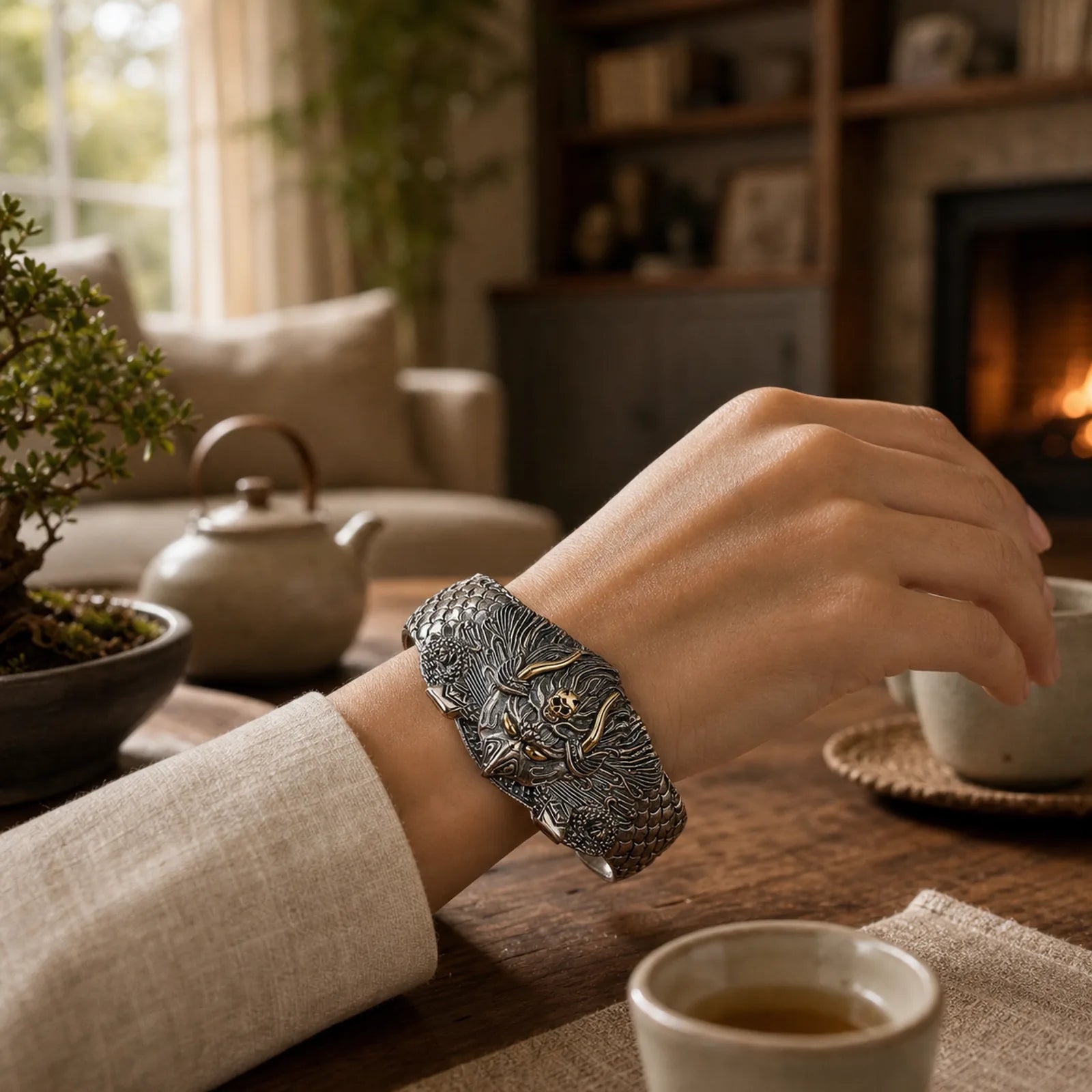 Tibetan Garuda Bird Wisdom Protection Bracelet Bangle featuring Garuda, Dragon, Copper