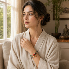 Tibetan Gold Swallowing Beast Family Five God Of Wealth Thangka Fortune Bead Bracelet featuring Cinnabar, Copper