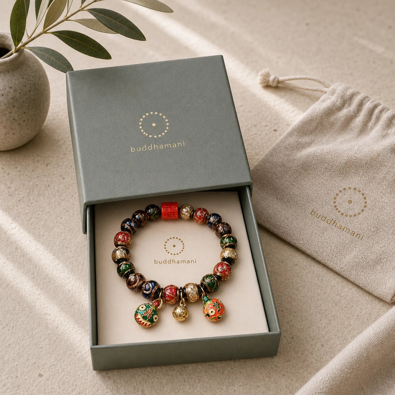 Tibetan Gold Swallowing Beast Family Five God Of Wealth Thangka Fortune Bead Bracelet featuring Cinnabar, Copper