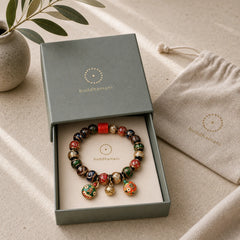Tibetan Gold Swallowing Beast Family Five God Of Wealth Thangka Fortune Bead Bracelet featuring Cinnabar, Copper