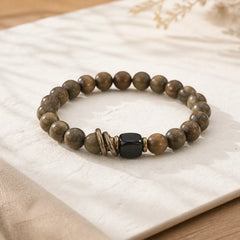 Tibetan Green Sandalwood Crystal Soothing Peace Bracelet featuring Green Sandalwood, Sandalwood, Black Obsidian