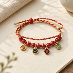 Tibetan Hand-rubbed Cotton Rope Luck Bracelet featuring Red String