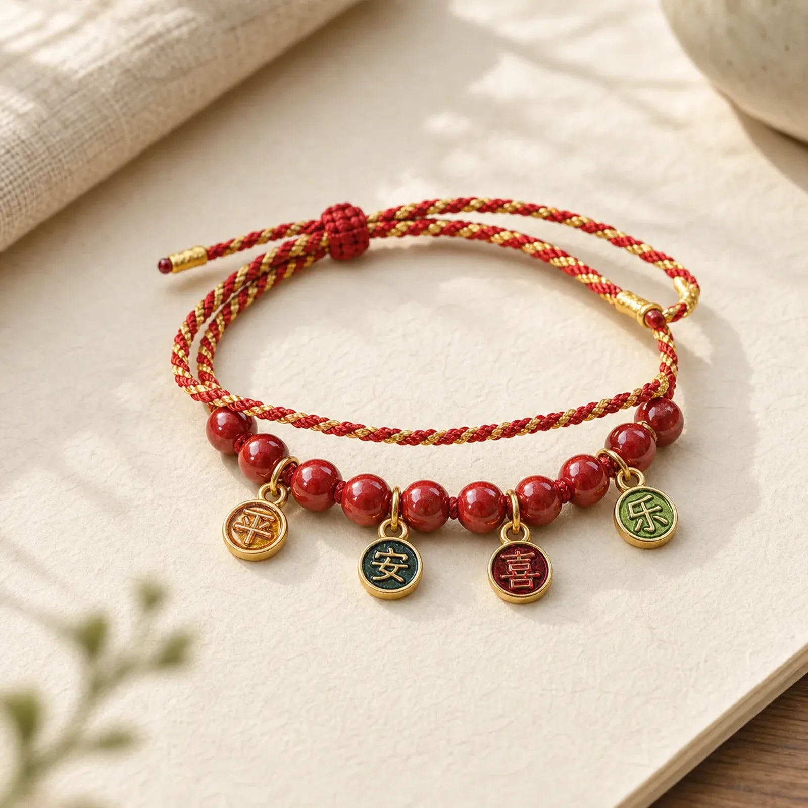 Tibetan Hand-rubbed Cotton Rope Luck Bracelet featuring Red String