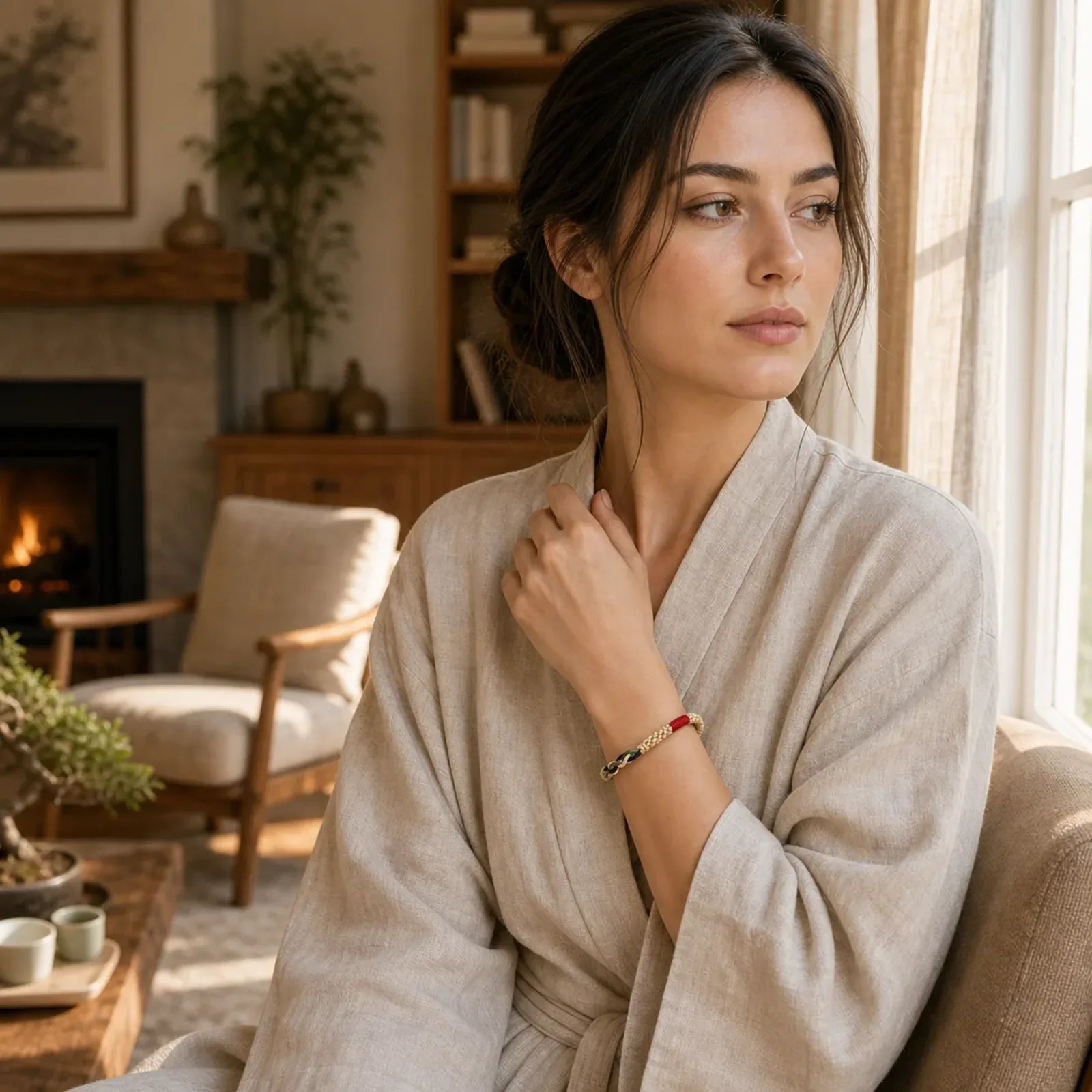 Tibetan Hand-rubbed Cotton Rope Luck Bracelet featuring Red String