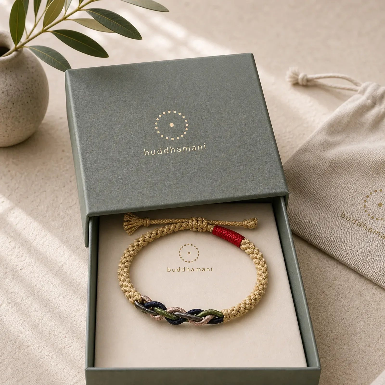 Tibetan Hand-rubbed Cotton Rope Luck Bracelet featuring Red String