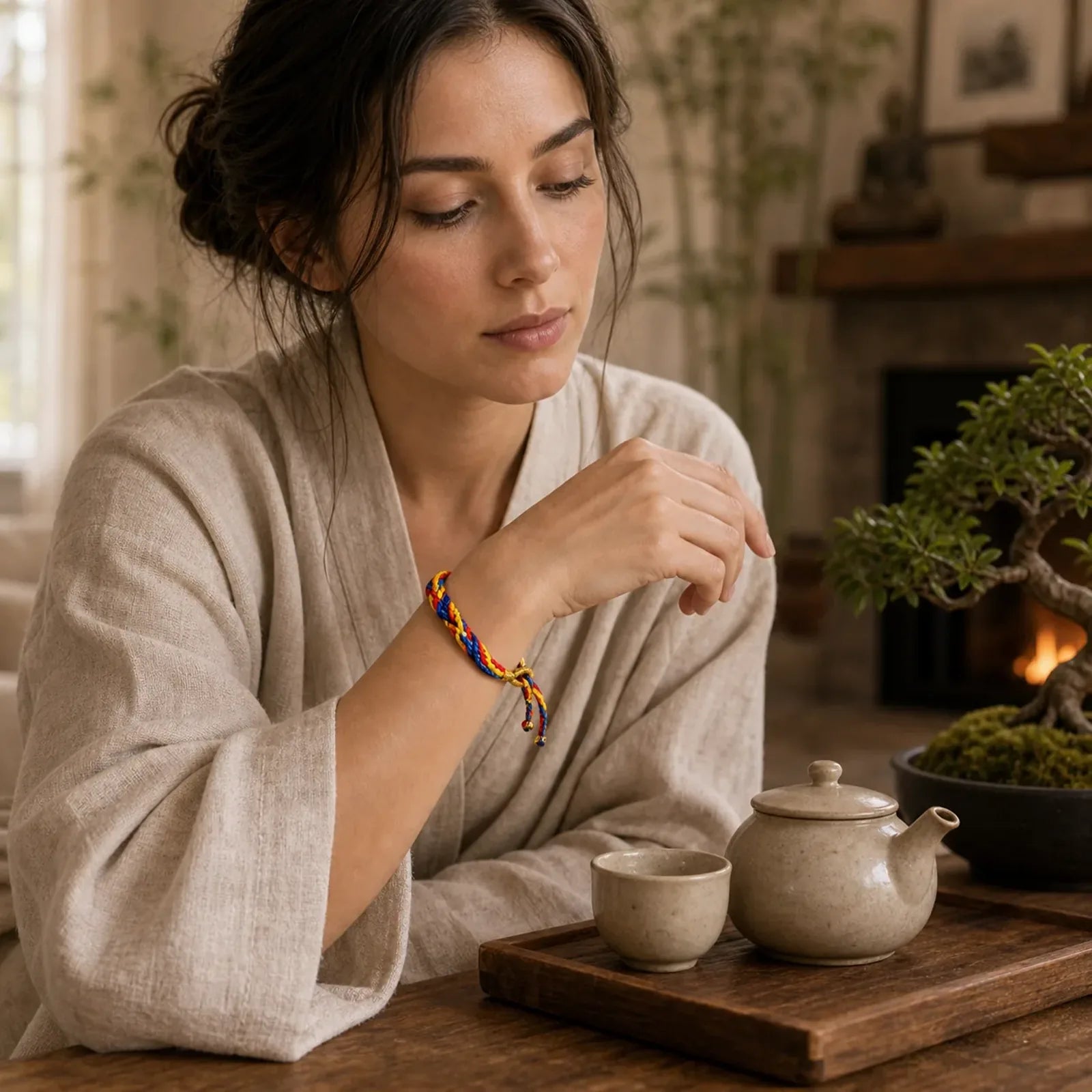 Tibetan Hand-woven Colored Rope Luck Bracelet featuring Red String