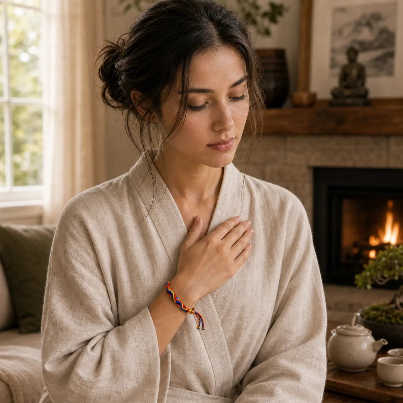 Tibetan Hand-woven Colored Rope Luck Bracelet featuring Red String
