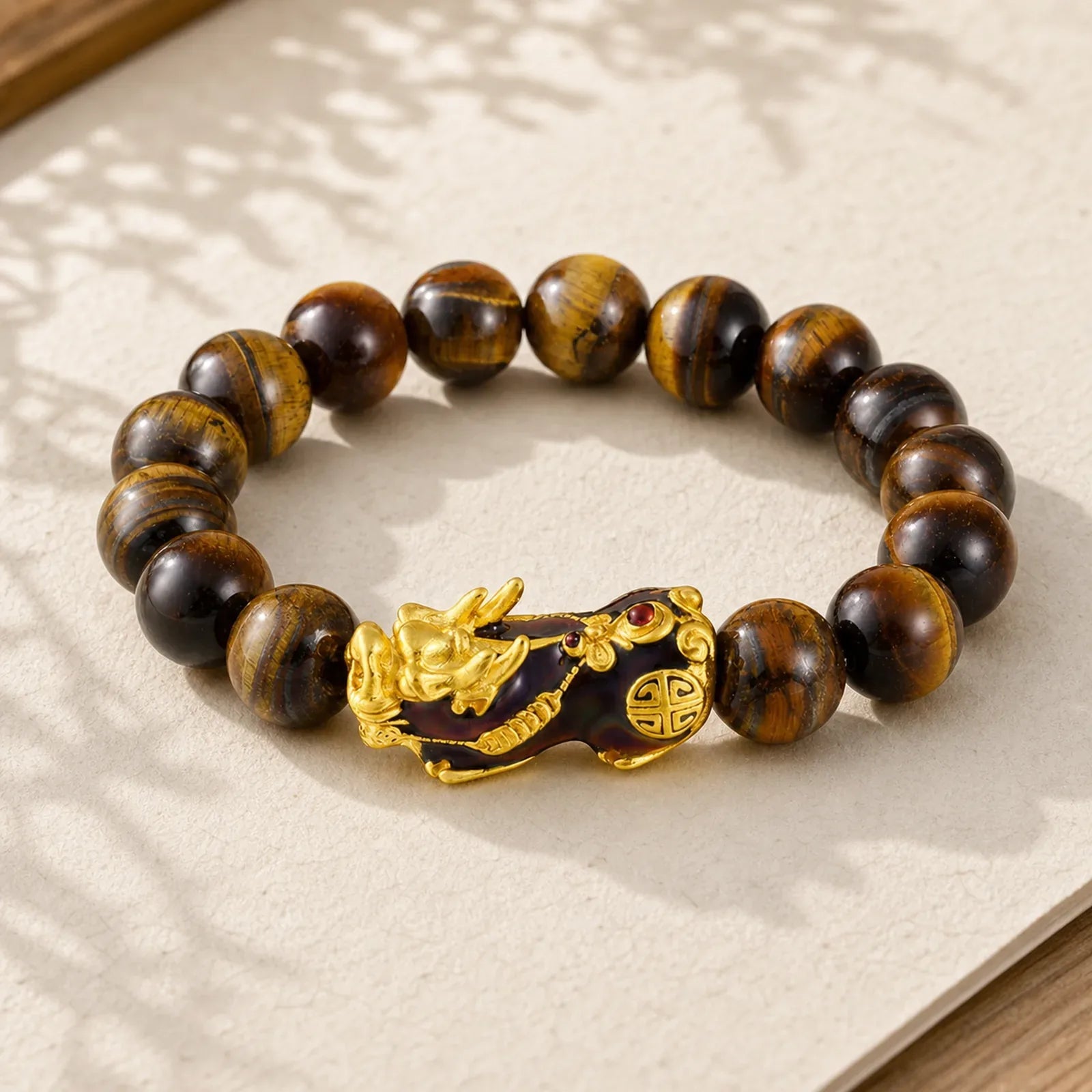 Tibetan Handcrafted Tiger Eye Feng Shui Bracelet featuring Tiger Eye, Pixiu
