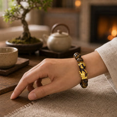 Tibetan Handcrafted Tiger Eye Feng Shui Bracelet featuring Tiger Eye, Pixiu