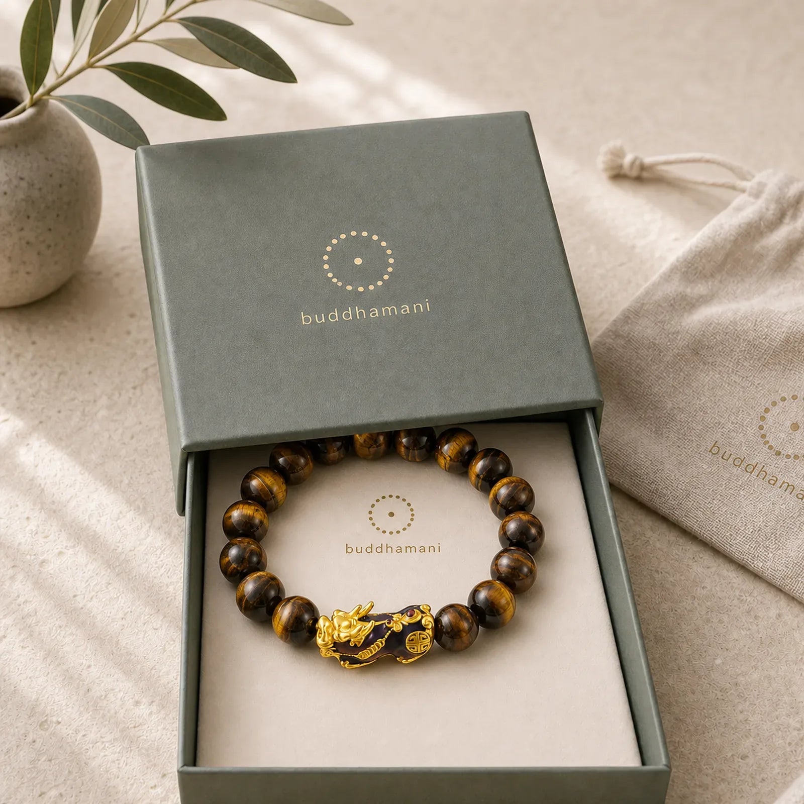 Tibetan Handcrafted Tiger Eye Feng Shui Bracelet featuring Tiger Eye, Pixiu