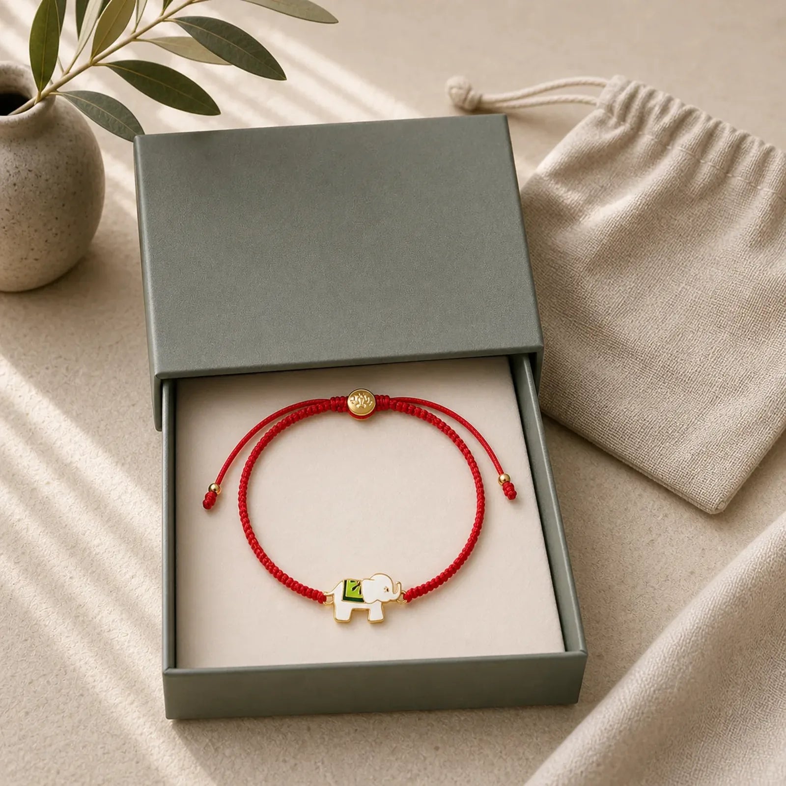 Tibetan Handmade 925 Sterling Silver Lucky Elephant Red String Bracelet featuring Silver, Red String, Elephant Symbol