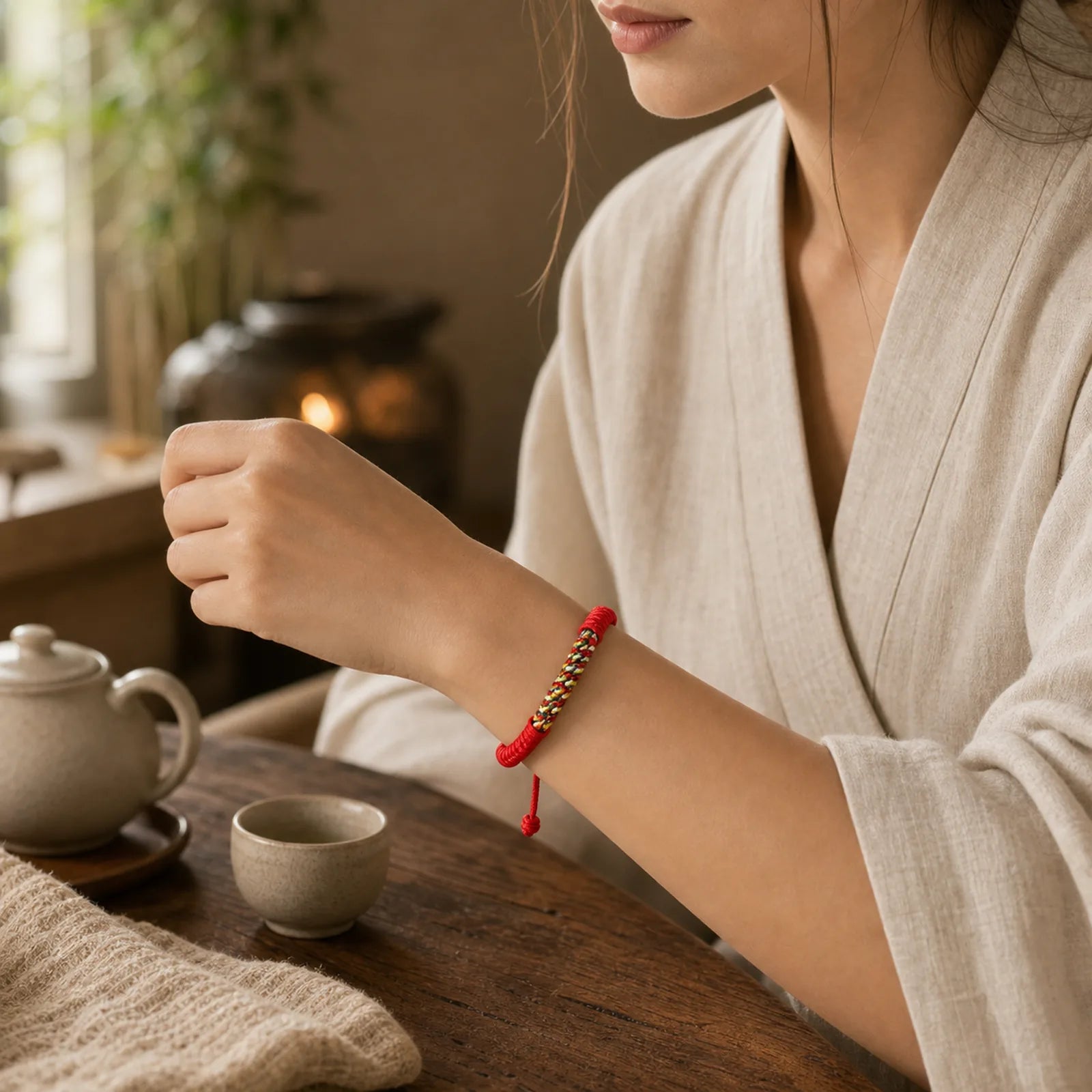 Tibetan Handmade Colorful King Kong Knot Luck Braid String Bracelet featuring Red String