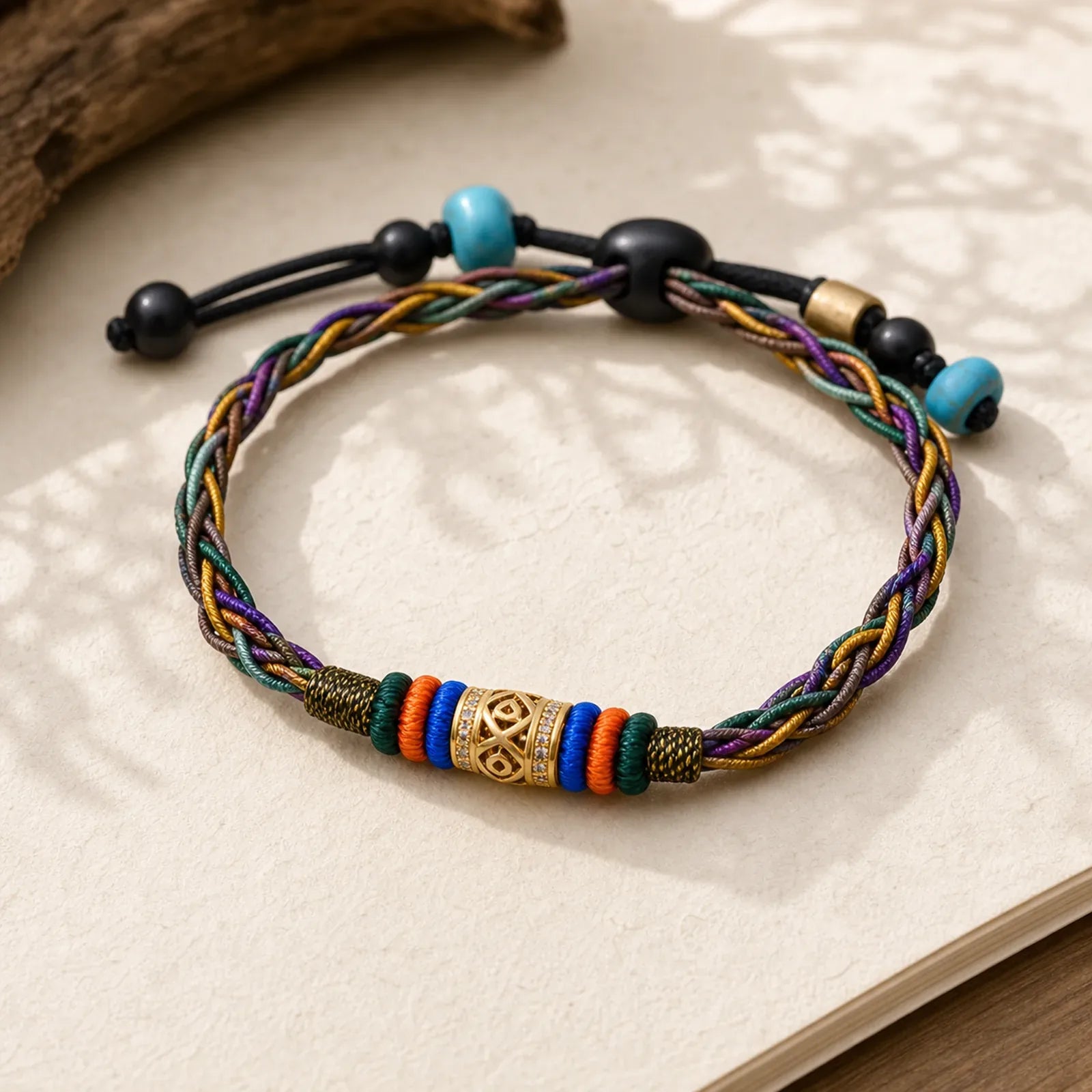 Tibetan Handmade Eight Thread Knot Copper Coin Luck Weave String Bracelet featuring Copper, Red String