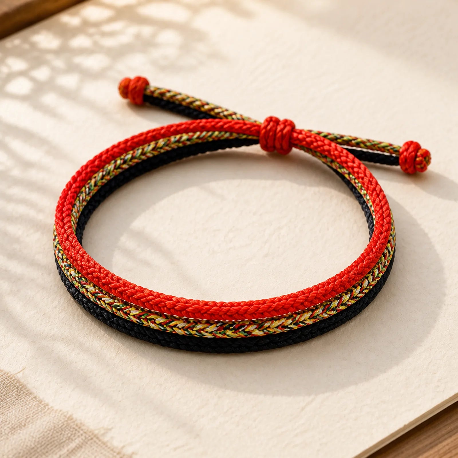 Tibetan Handmade Eight Thread Peace Knot Protection Braided String Bracelet featuring Red String