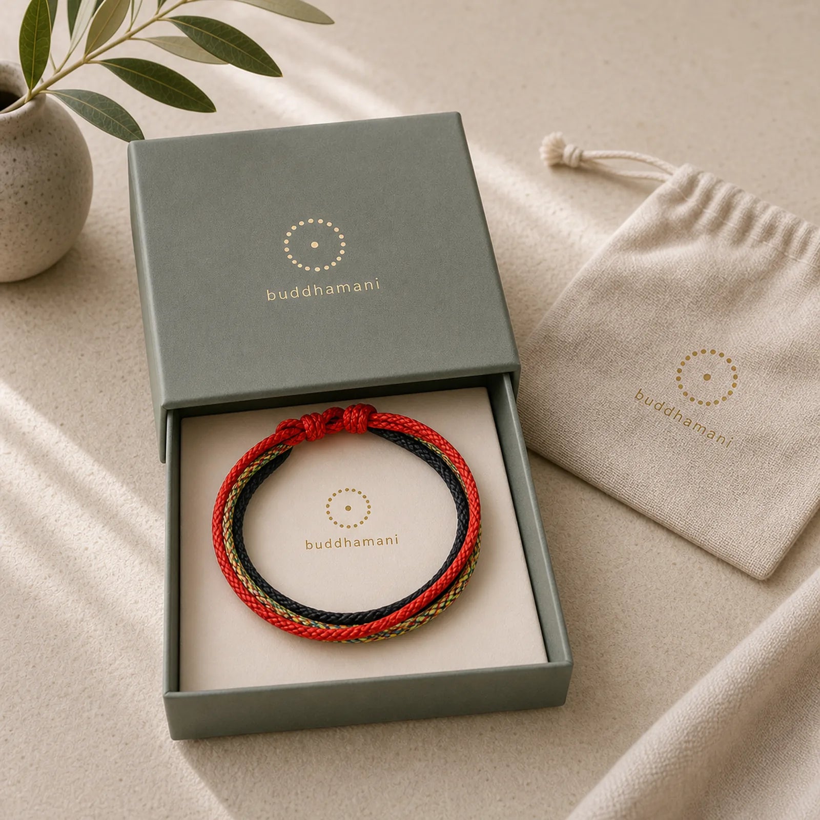 Tibetan Handmade Eight Thread Peace Knot Protection Braided String Bracelet featuring Red String