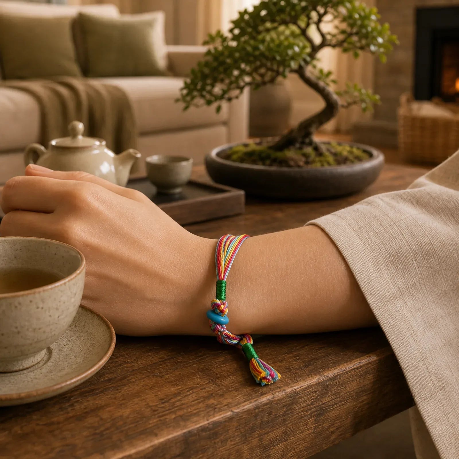 Tibetan Handmade Five Colorful Thread Dragon Boat Festival Protection Adult Child String Bracelet featuring Dragon, Red String