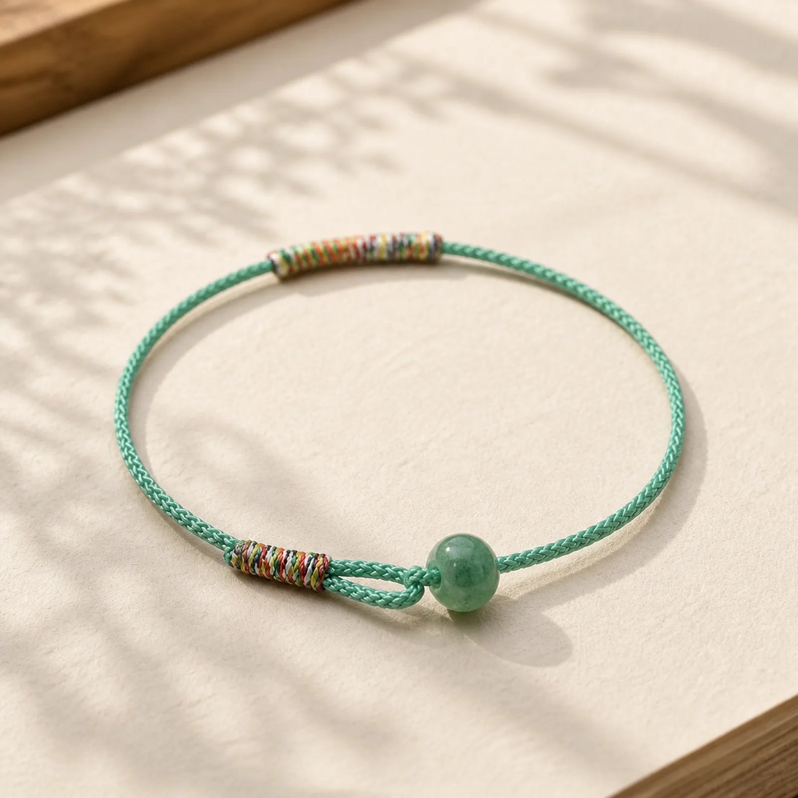 Tibetan Handmade Green Aventurine Luck Protection Braided Rope Bracelet featuring Green Aventurine, Red String