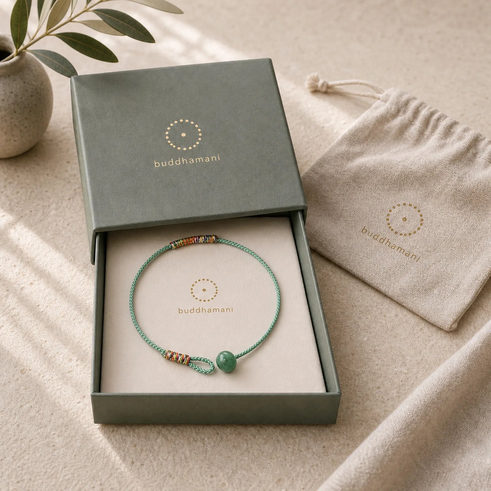 Tibetan Handmade Green Aventurine Luck Protection Braided Rope Bracelet featuring Green Aventurine, Red String