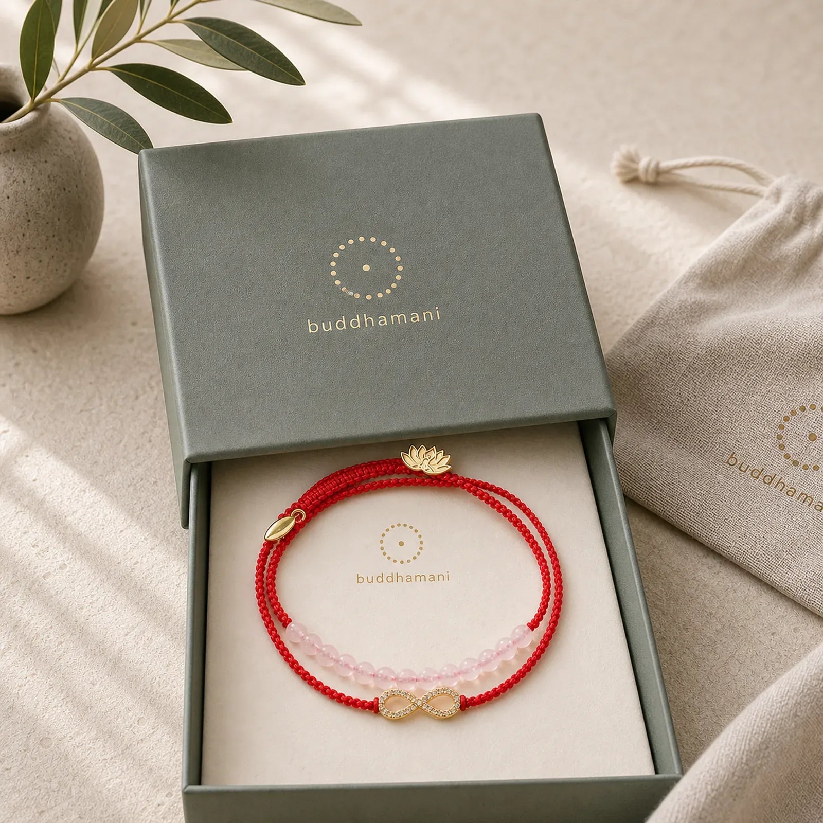 Tibetan Handmade Lotus Pink Crystal Soothing Red String Bracelet (Extra 30% Off | USE CODE: FS30) featuring Lotus, Pink Crystal, Red String