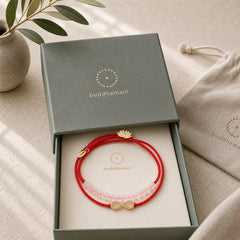 Tibetan Handmade Lotus Pink Crystal Soothing Red String Bracelet (Extra 30% Off | USE CODE: FS30) featuring Lotus, Pink Crystal, Red String