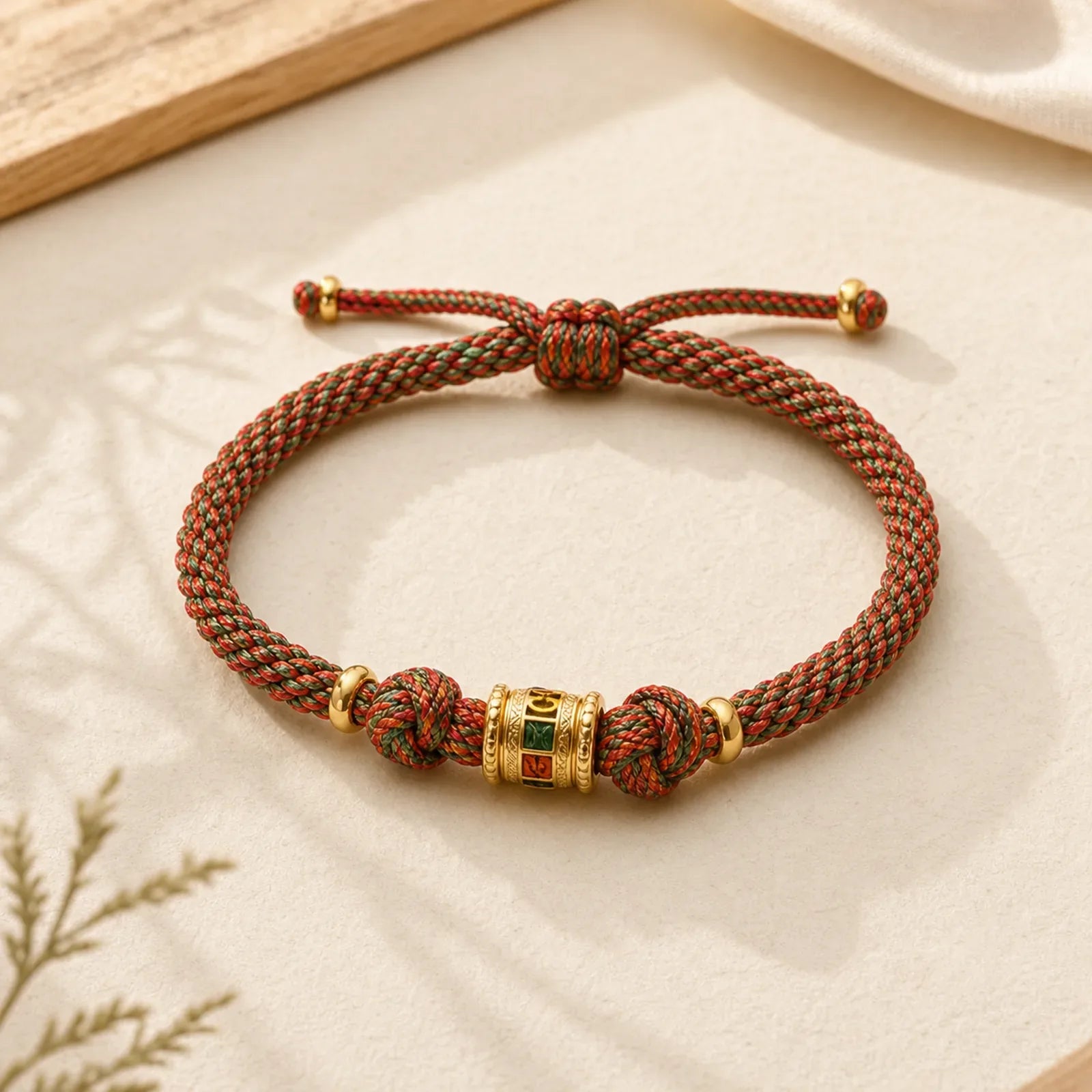 Tibetan Handmade Luck Prayer Wheel Bead Charm Weave Colorful String Bracelet featuring Red String