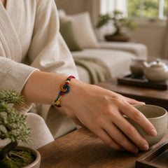 Tibetan Handmade Mandala Knot Leaf Luck Rope Bracelet featuring Mandala