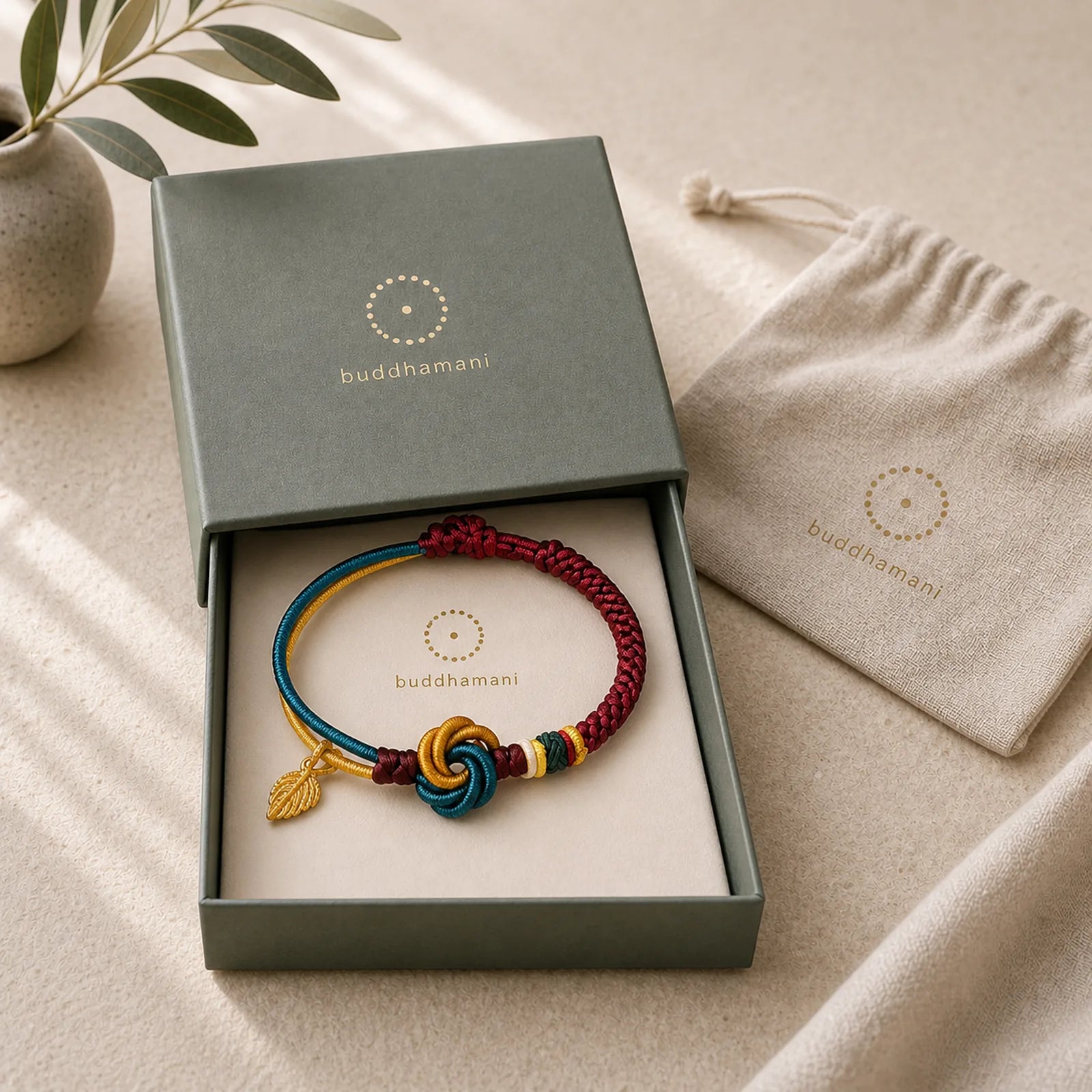 Tibetan Handmade Mandala Knot Leaf Luck Rope Bracelet featuring Mandala