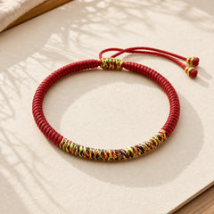 Tibetan Handmade Multicolor King Kong Knot Luck Strength Braided Bracelet featuring Red String