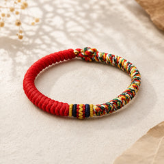 Tibetan Handmade Multicolored Thread King Kong Knot Strength Braid String Bracelet featuring Red String, Dragon