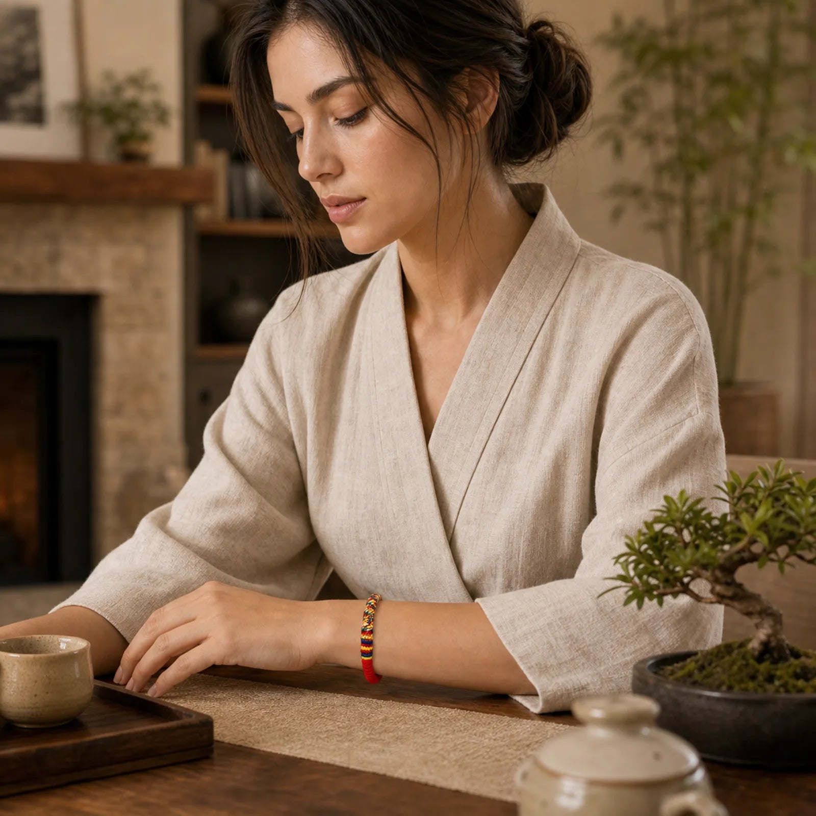 Tibetan Handmade Multicolored Thread King Kong Knot Strength Braid String Bracelet featuring Red String, Dragon