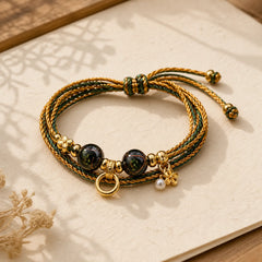 Tibetan Handmade Rope Liuli Glass Bead Braided Multilayered Healing Bracelet featuring Five Elements