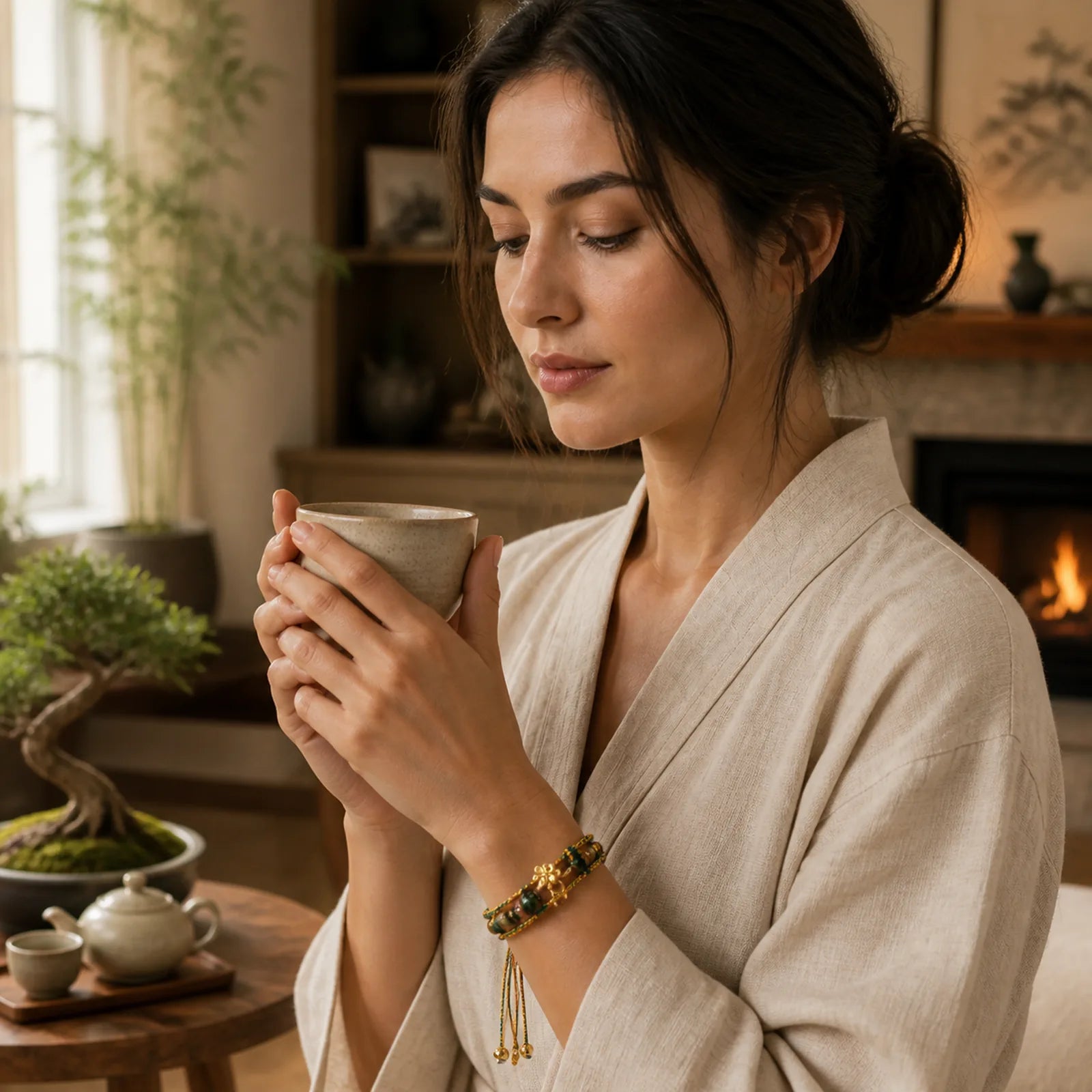 Tibetan Handmade Rope Liuli Glass Bead Braided Multilayered Healing Bracelet featuring Five Elements