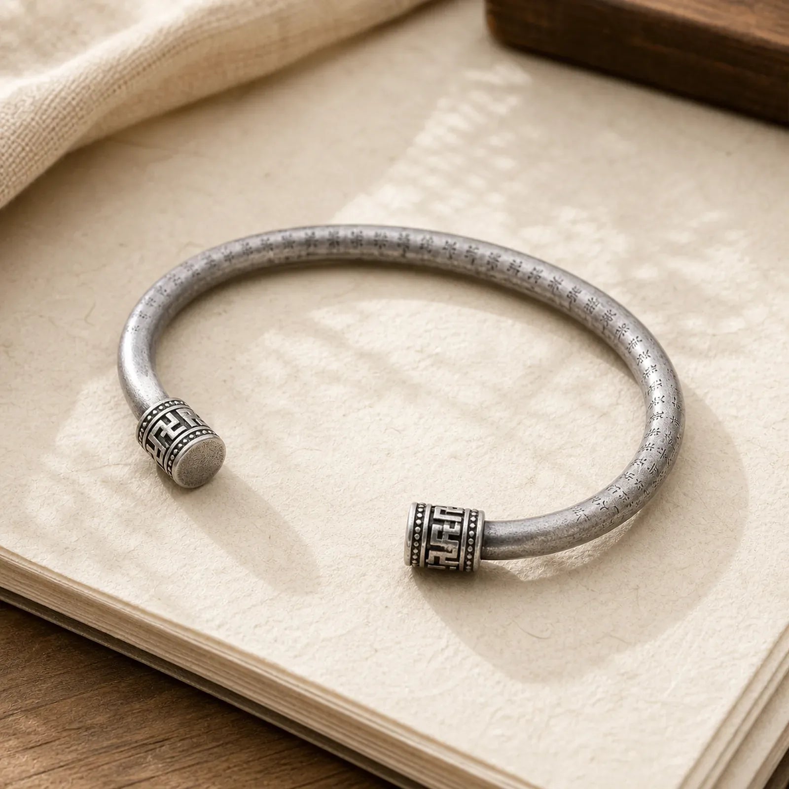 Tibetan Heart Sutra White Copper Luck Bracelet featuring Copper