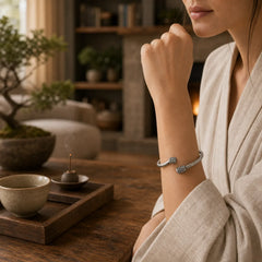 Tibetan Heart Sutra White Copper Luck Bracelet featuring Copper